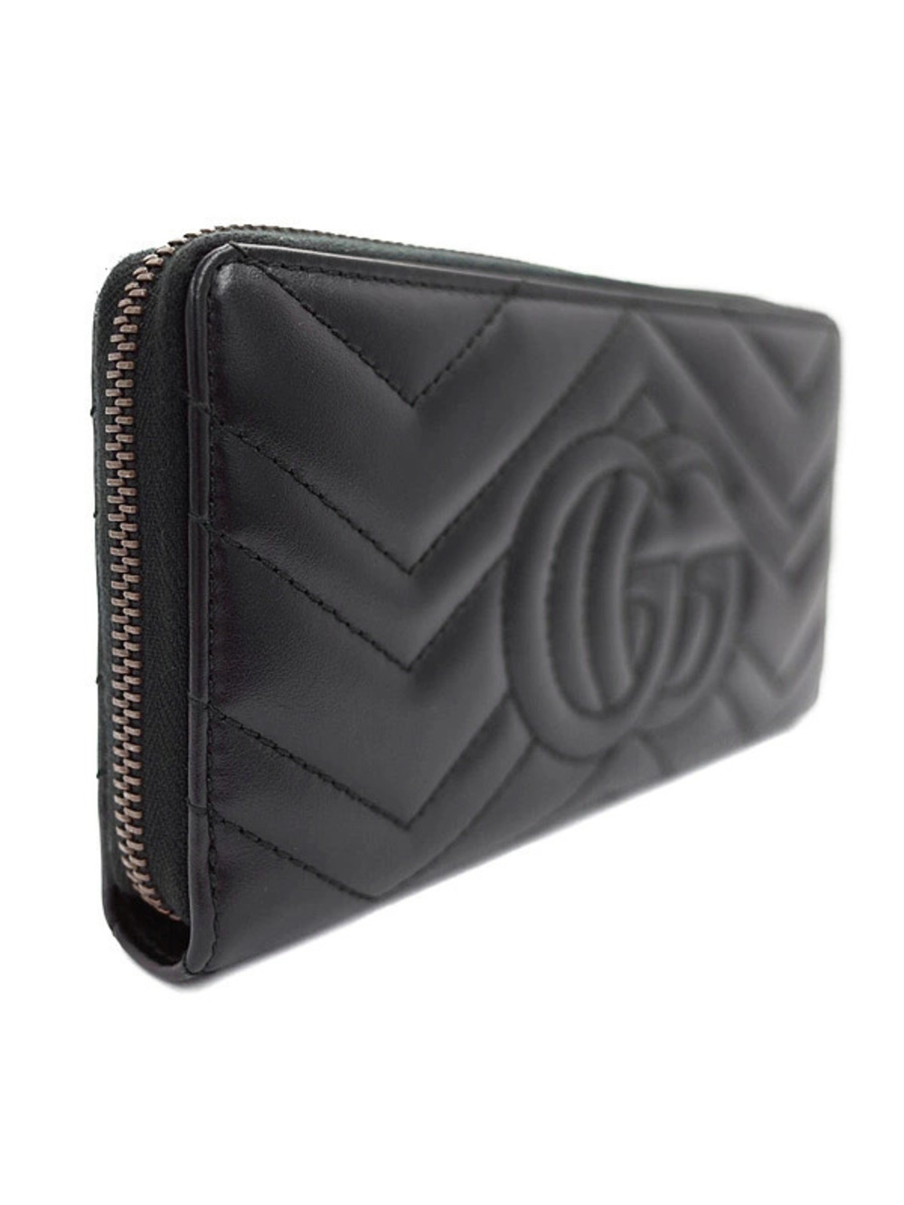 Gucci Marmont GG Wallet Zipper Zip Around Long Round Black